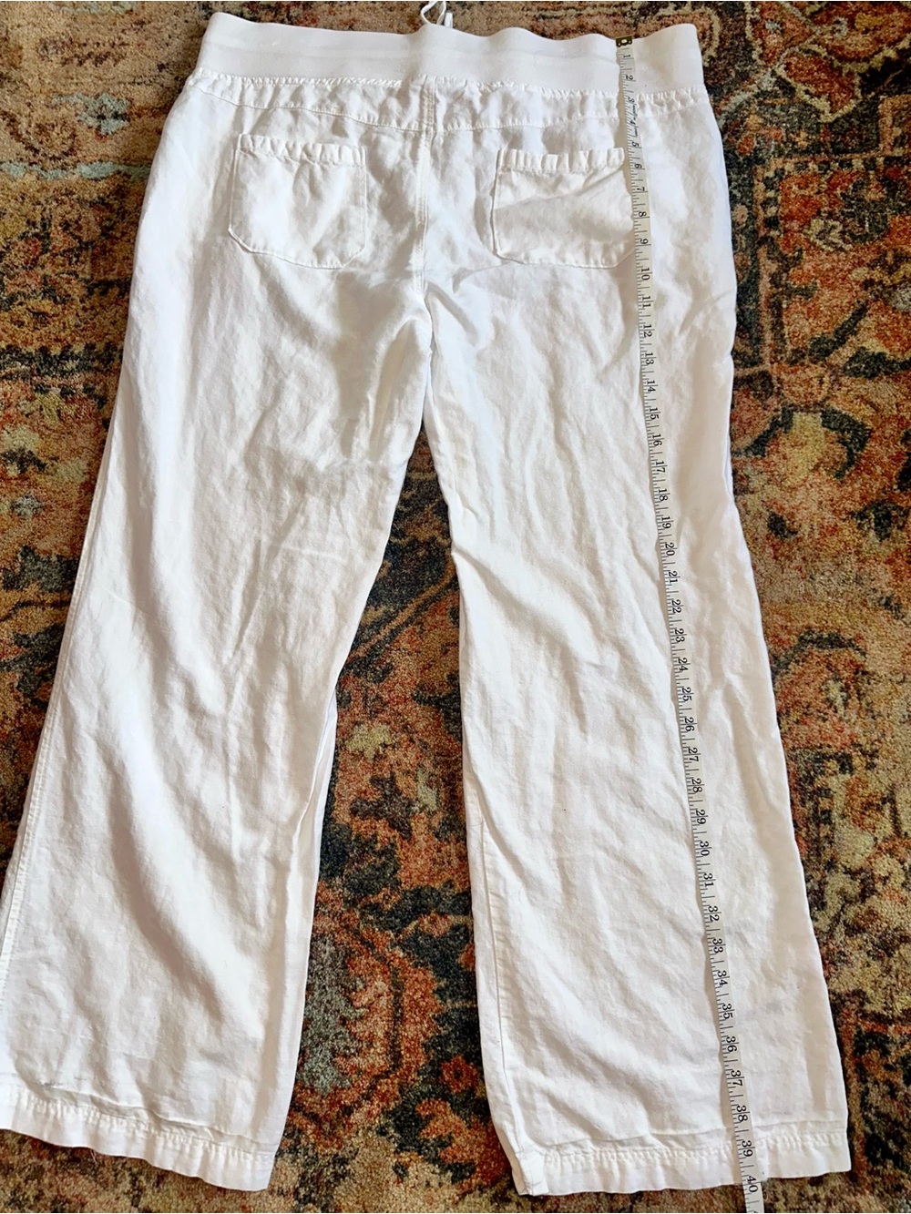New York & Company White Drawstring Linen/Cotton Blend Pants - Picture 6 of 7